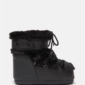 MOON BOOT ICON LOW BLACK FAUX-FUR BOOTS 6.5